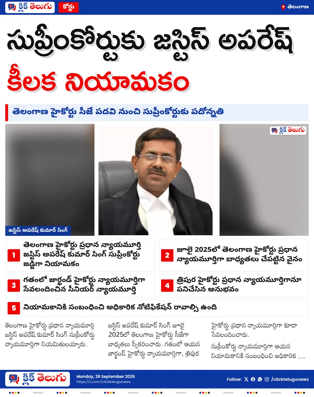 సుప్రీంకోర్టు జడ్జిగా జస్టిస్ అపరేష్ కుమార్ సింగ్