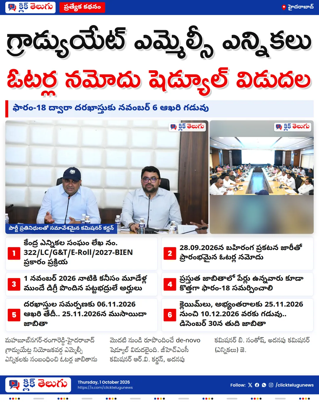 గ్రాడ్యుయేట్ ఎమ్మెల్సీ ఓటర్ల నమోదు షెడ్యూల్