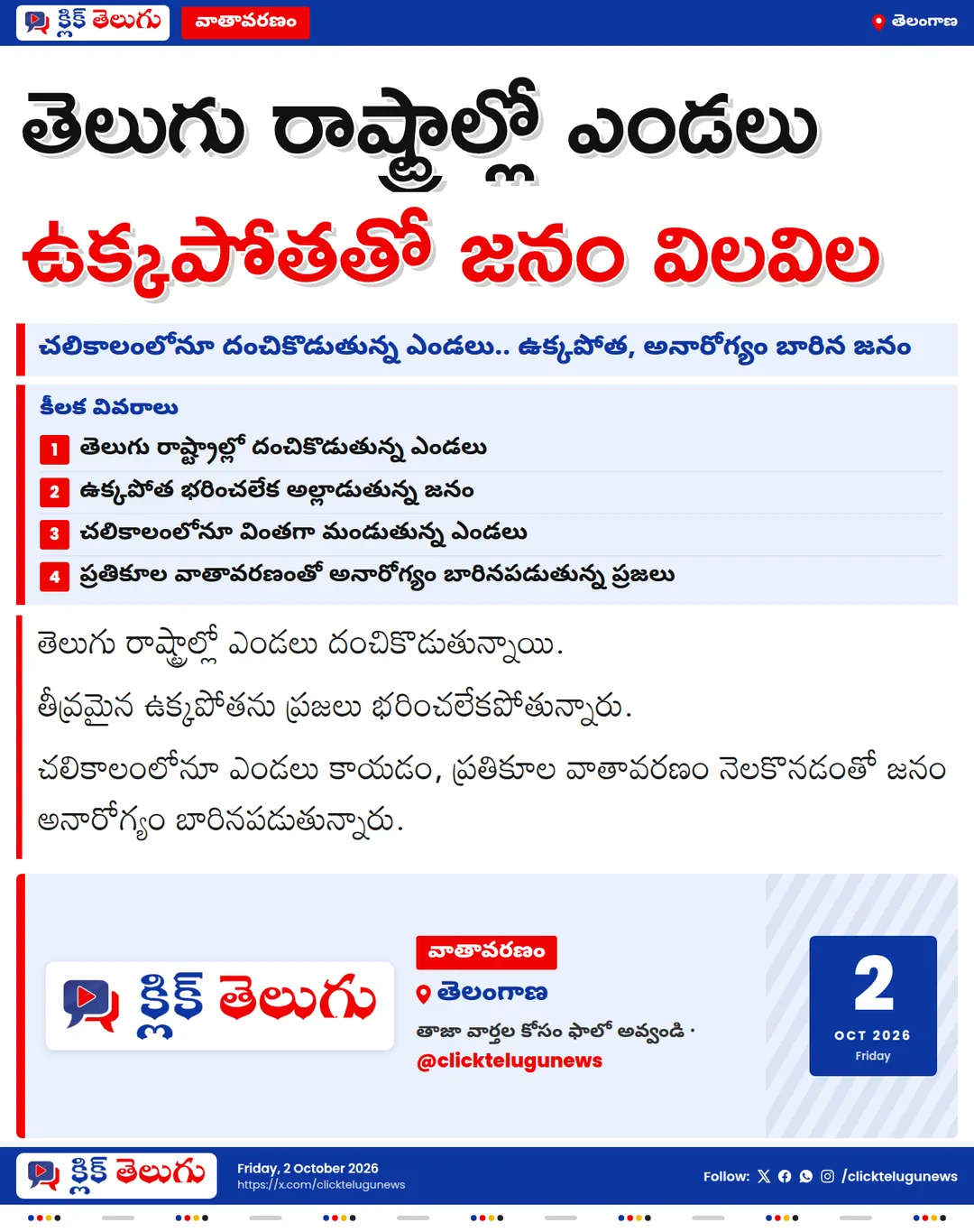 తెలుగు రాష్ట్రాల్లో దంచికొడుతున్న ఎండలు.. ఉక్కపోతతో జనం బెంబేలు