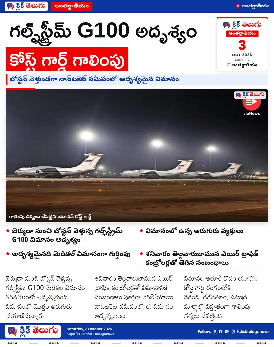 ఆరుగురితో వెళ్తున్న విమానం అదృశ్యం.. యూఎస్ కోస్ట్ గార్డ్ గాలింపు