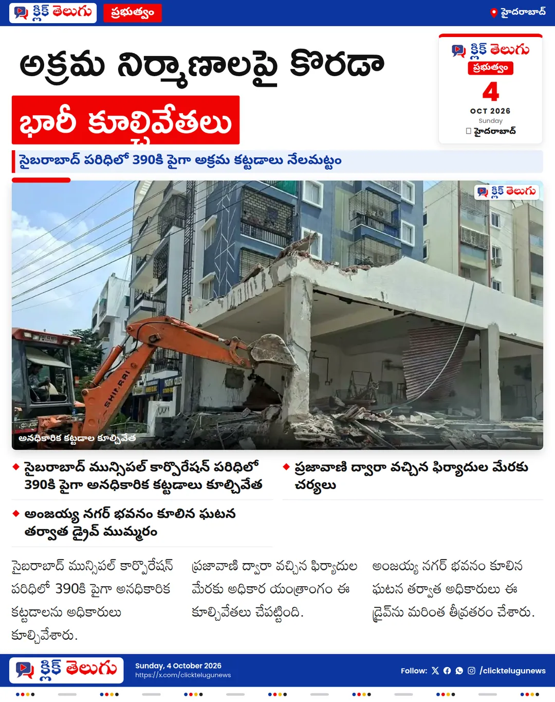 అక్రమ నిర్మాణాలపై కొరడా.. 390కి పైగా కట్టడాలు కూల్చివేత