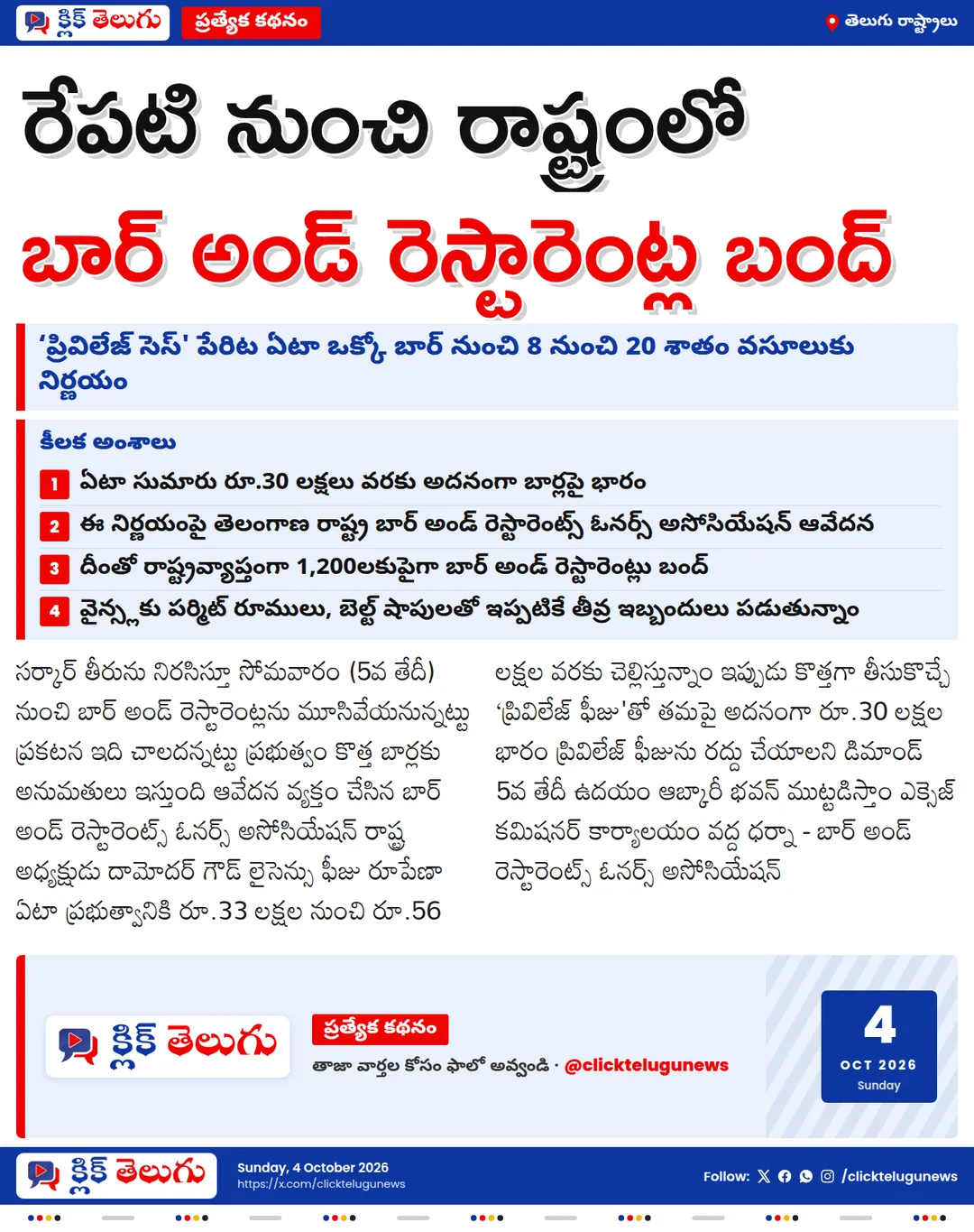 రేపటి నుంచి రాష్ట్రంలో బార్ అండ్ రెస్టారెంట్ల బంద్