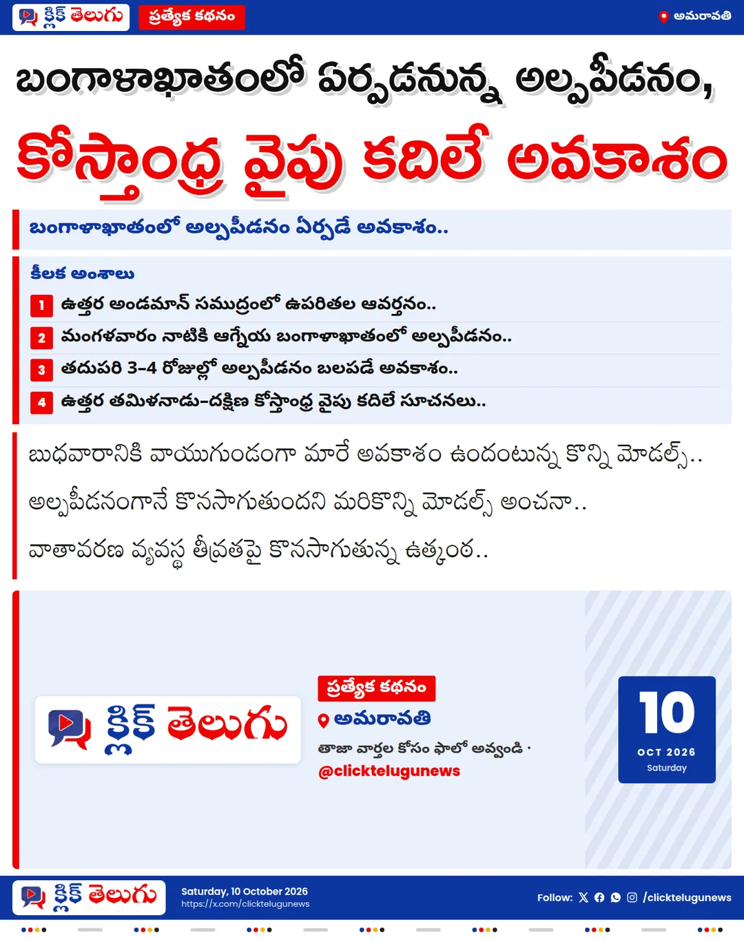 అమరావతి: బంగాళాఖాతంలో అల్పపీడనం ఏర్పడే అవకాశం..