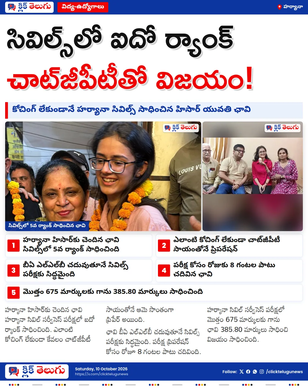 కోచింగ్ లేకుండానే చాట్‌జీపీటీ సాయంతో హర్యానా సివిల్స్‌లో 5వ ర్యాంక్