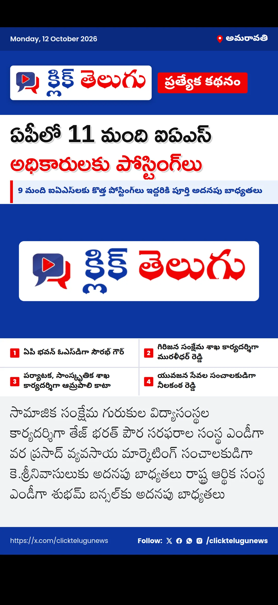 అమరావతి: ఏపీలో 11 మంది ఐఏఎస్ అధికారులకు పోస్టింగ్‌లు