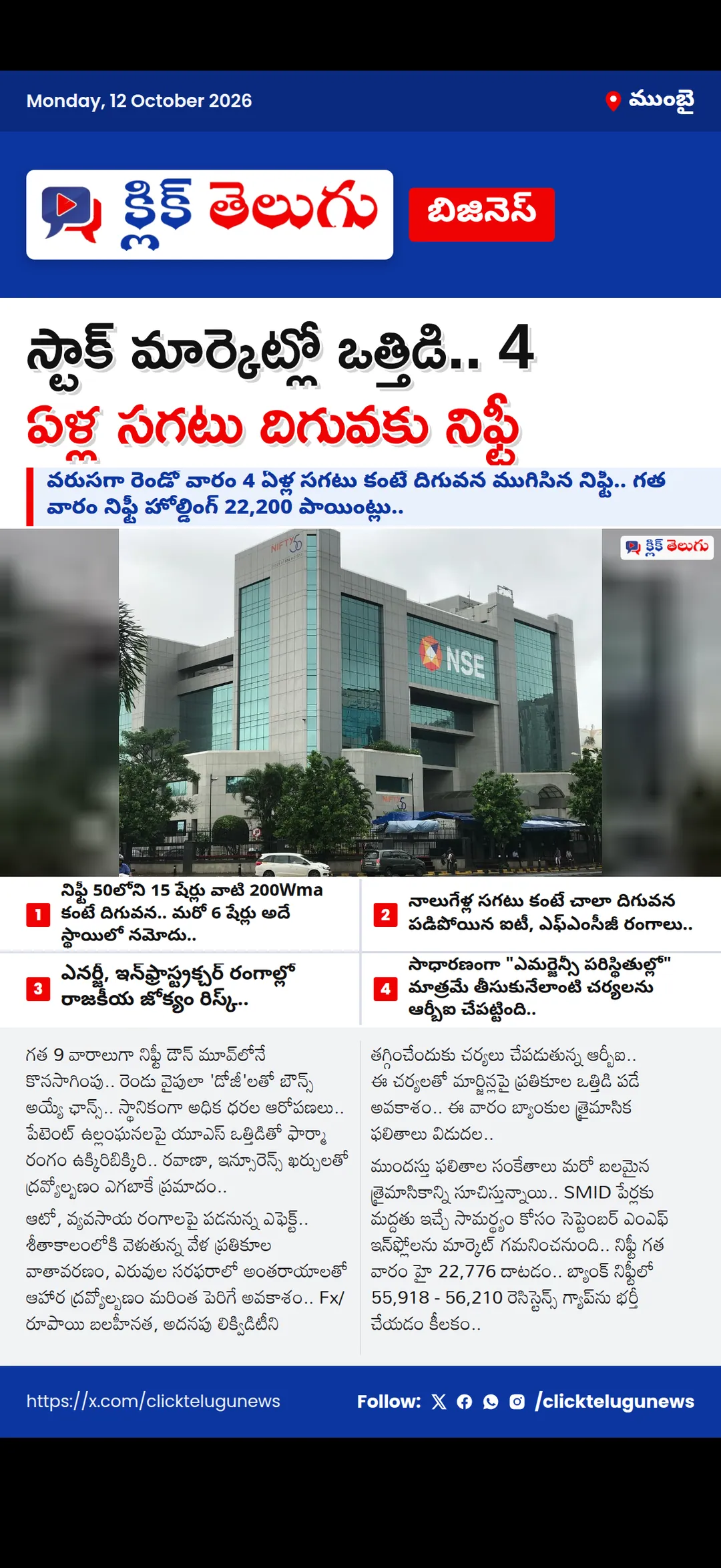 స్టాక్ మార్కెట్లో ఒత్తిడి.. 4 ఏళ్ల సగటు దిగువకు నిఫ్టీ