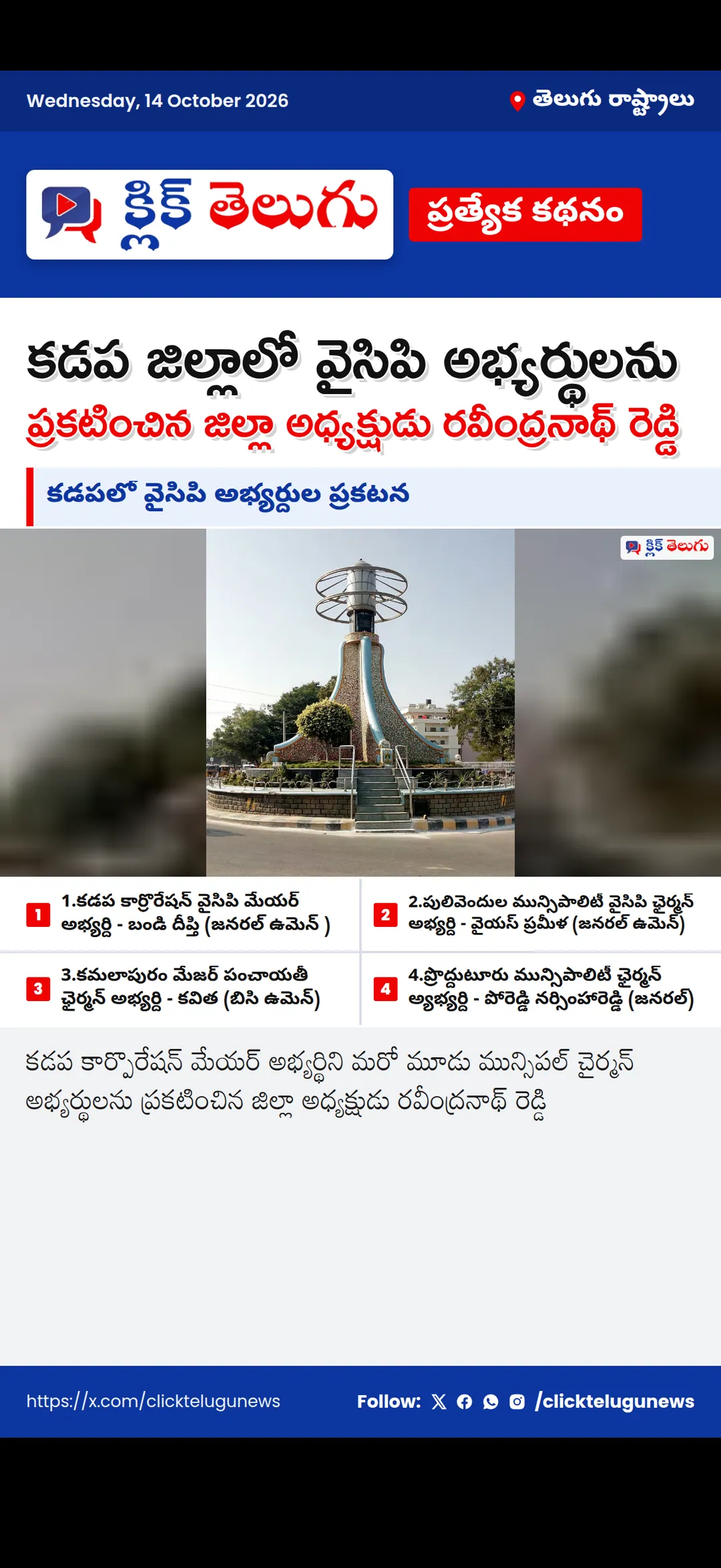 కడపలో వైసిపి అభ్యర్దుల ప్రకటన