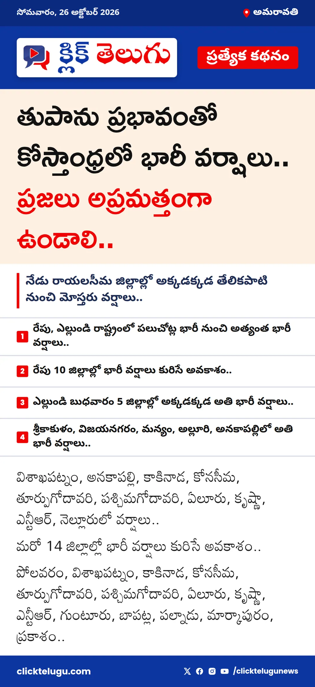అమరావతి: తుపాను ప్రభావంతో కోస్తాంధ్రలో భారీ వర్షాలు.. ప్రజలు అప్రమత్తంగా ఉండాలి..