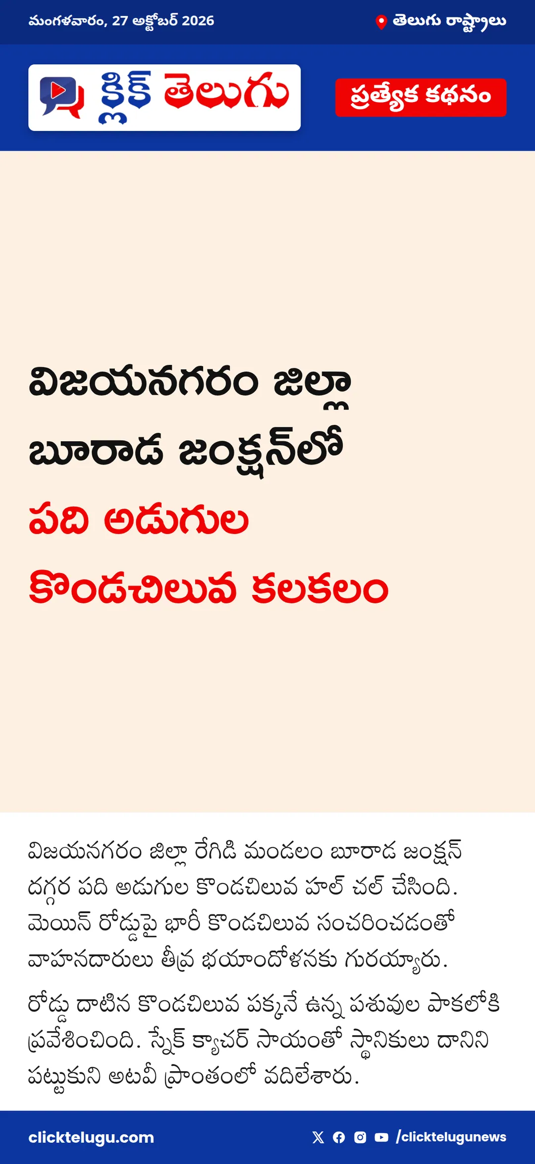 బూరాడ జంక్షన్‌లో కొండచిలువ కలకలం