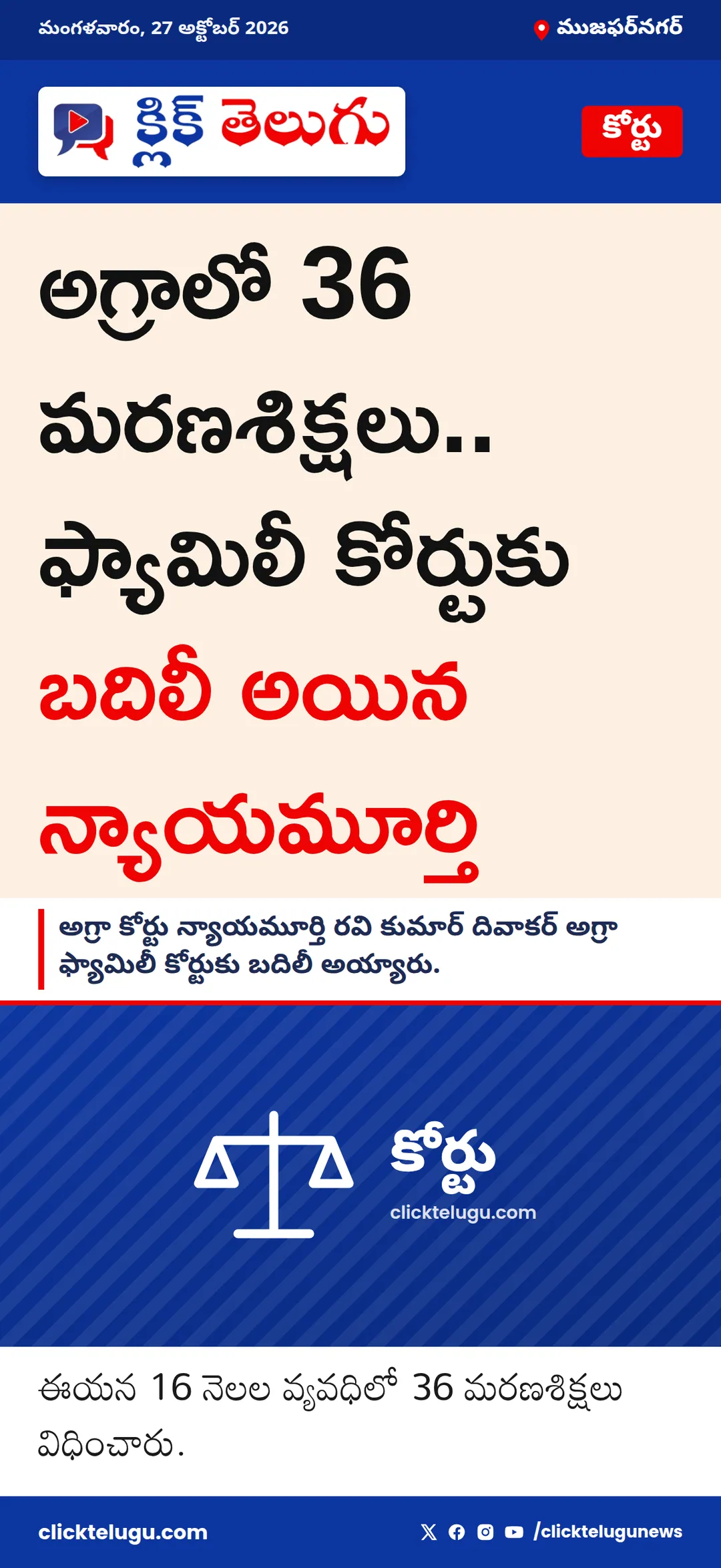అగ్రాలో 36 మరణశిక్షలు.. ఫ్యామిలీ కోర్టుకు బదిలీ అయిన న్యాయమూర్తి