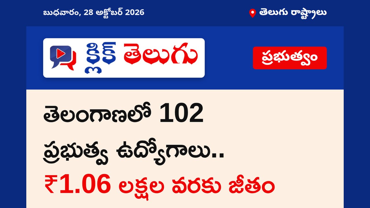 తెలంగాణలో 102 ప్రభుత్వ ఉద్యోగాలు.. ₹1.06 లక్షల వరకు జీతం